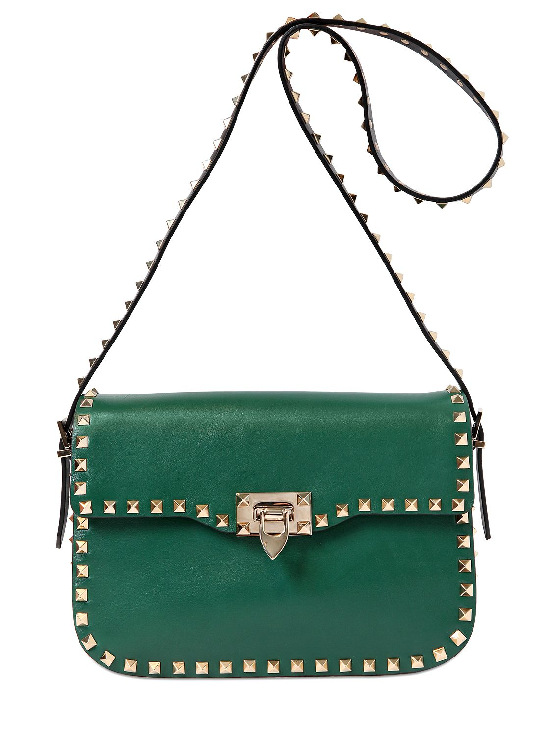 Lyst Valentino Rockstud Two Tone Leather Shoulder Bag in Green