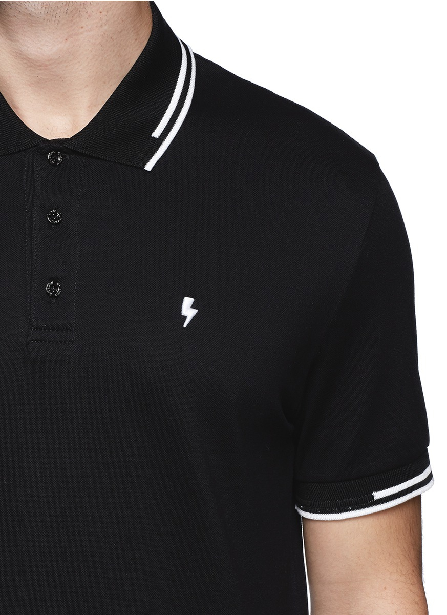 Neil Barrett Lightning Bolt Logo Polo Shirt in Black for Men - Lyst