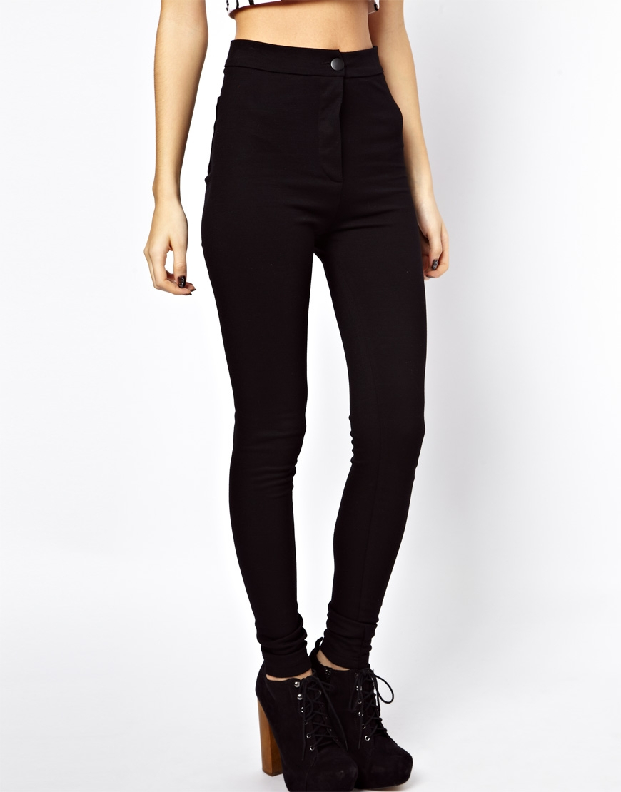 High Waist Stretch Treggings in Black 