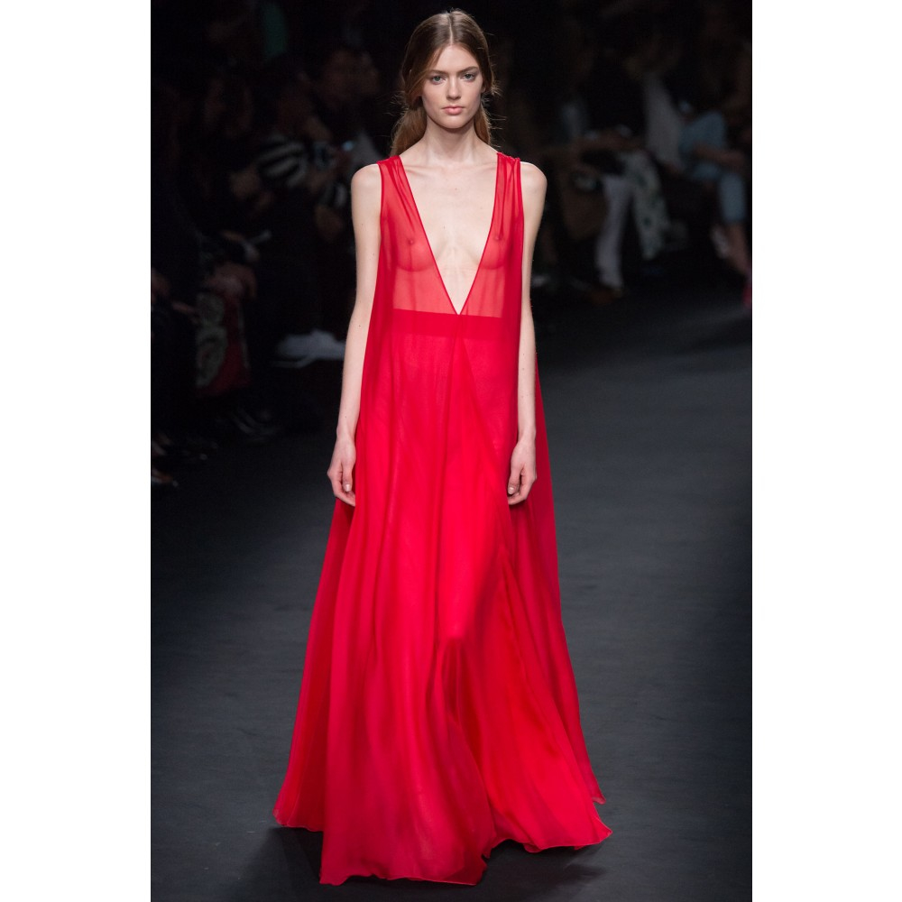 Valentino Floor Length Silk Dress In Red Lyst Gallery