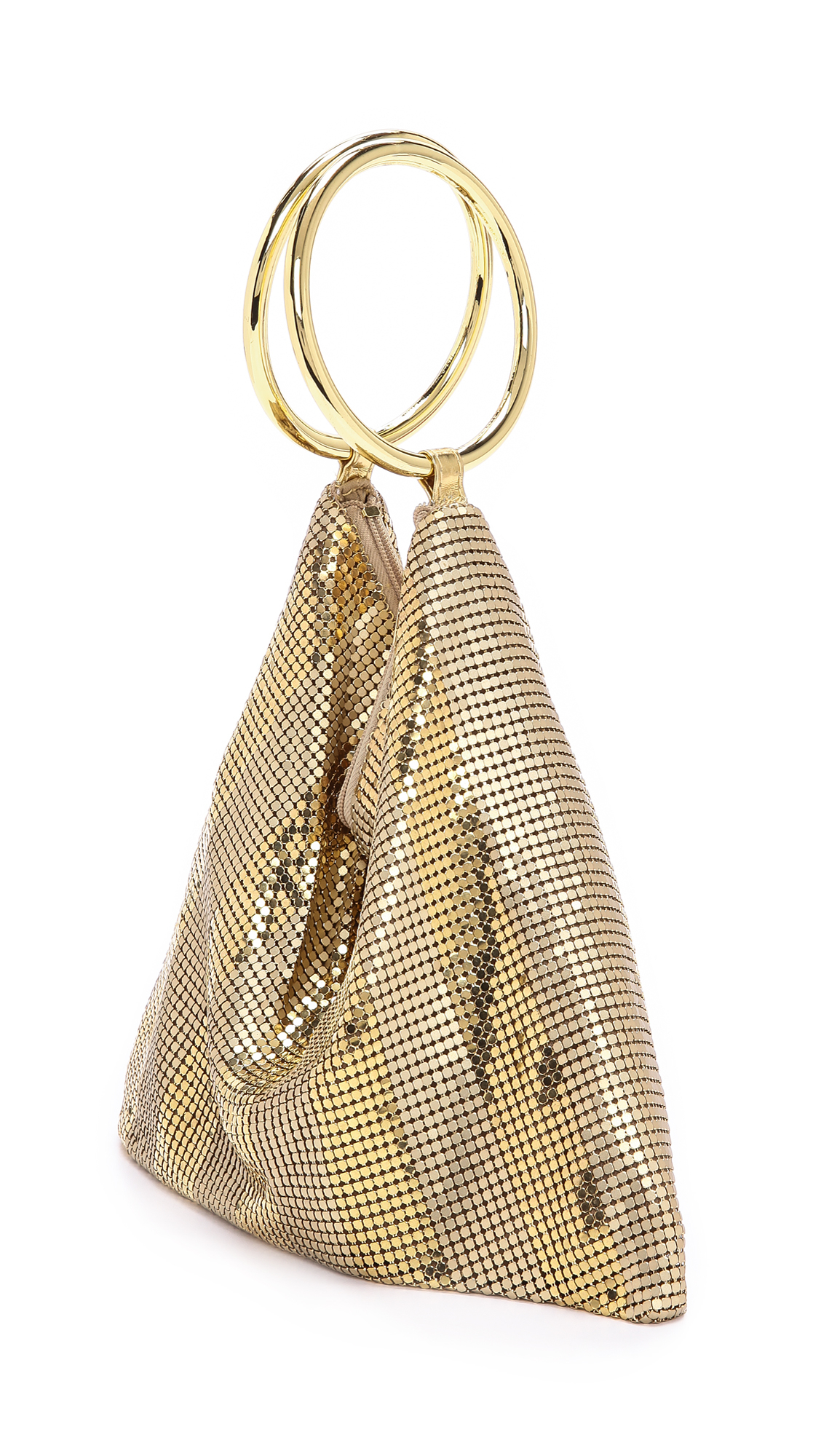 Whiting & Davis Matte Stripe Double Ring Bag in Gold (Metallic) - Lyst
