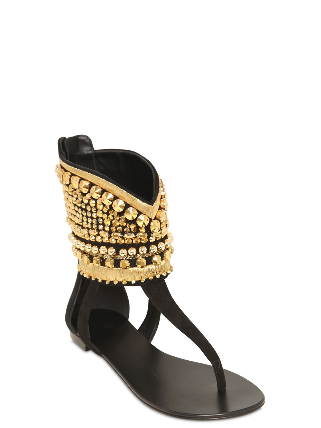 Lyst - Giuseppe zanotti 10mm Embellished Suede Cage Sandals in Metallic