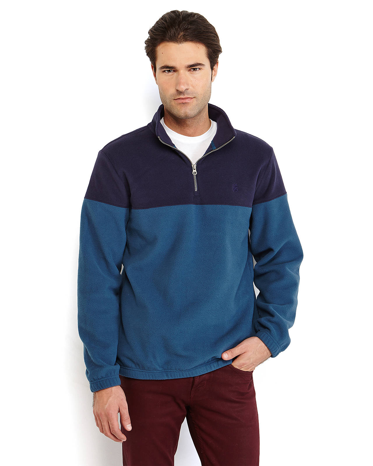 Izod Color Block Quarter-Zip Pullover Fleece Sweater in Blue for Men | Lyst
