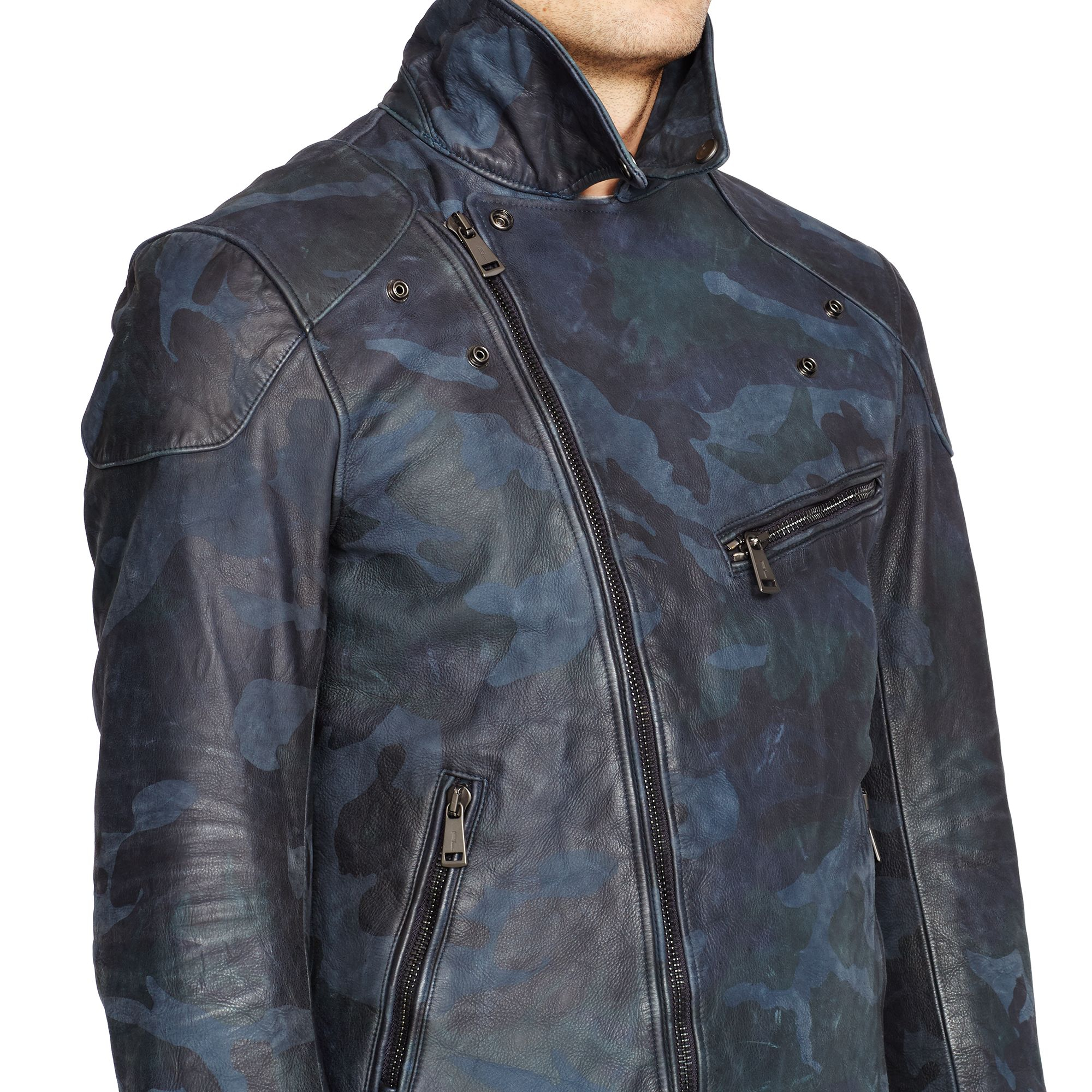 Ralph Lauren Black Label Camo Leather Biker Jacket For Men