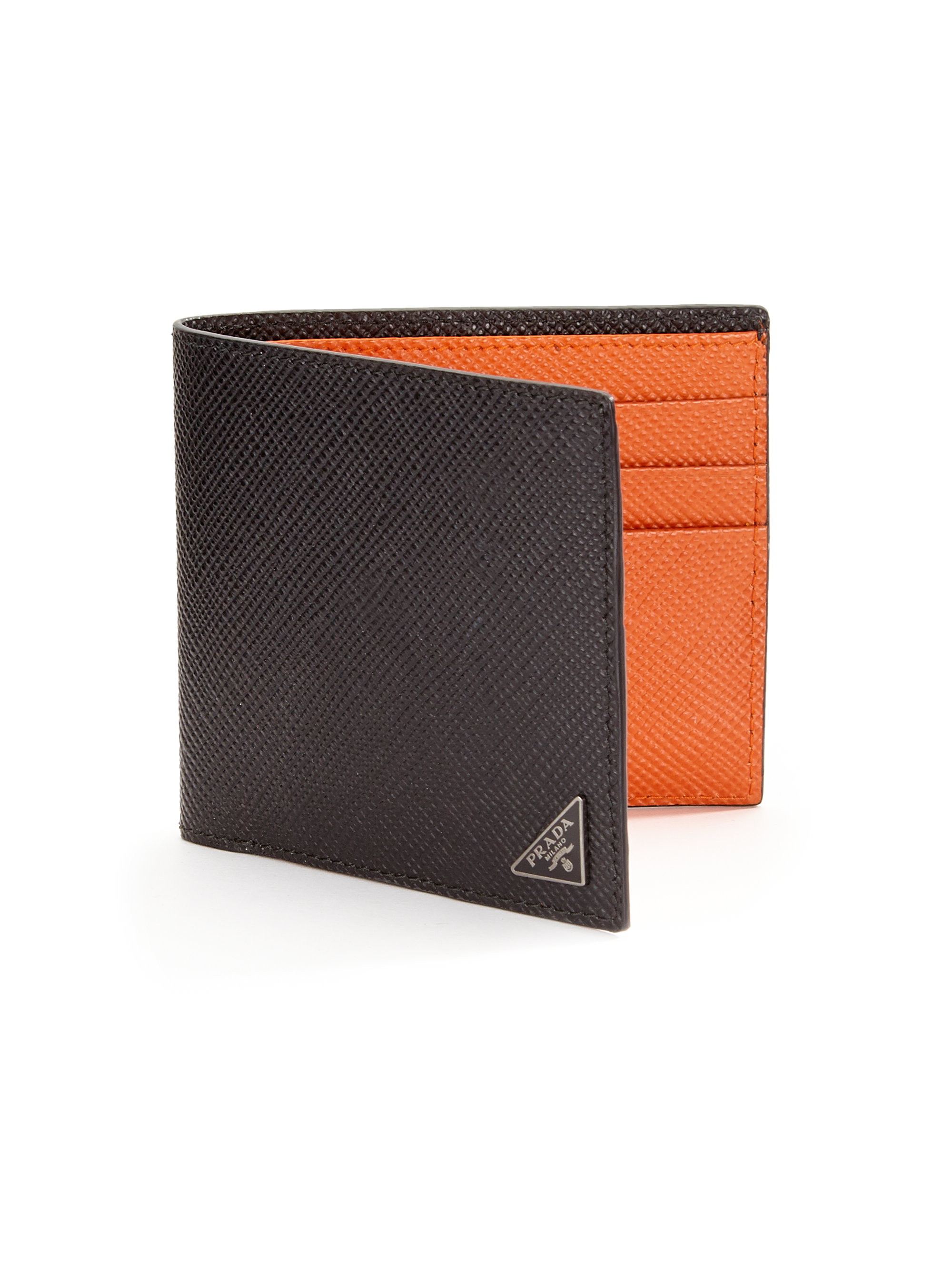 Prada Orizzontale Wallet in Orange for Men (black orange) | Lyst  