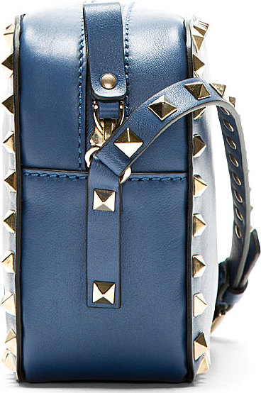 Valentino Navy Leather Rockstud Crossbody Bag in Blue - Lyst