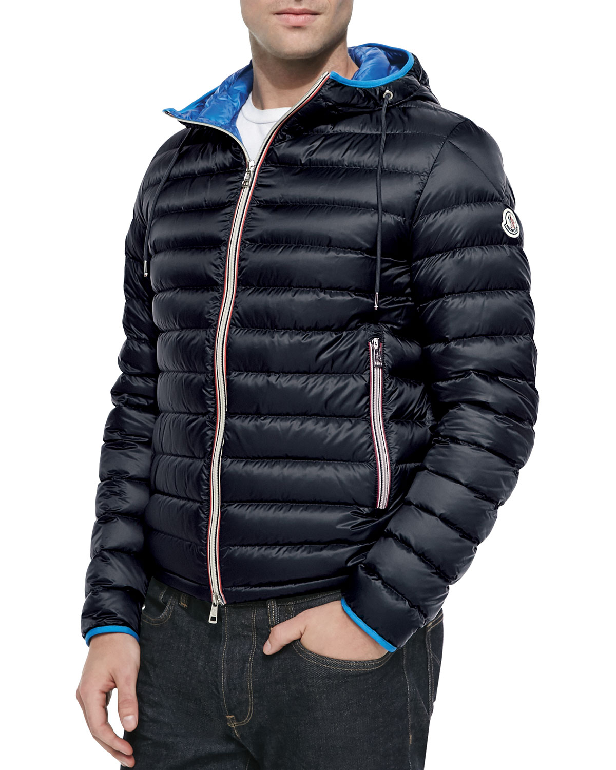 Moncler Athenes Hooded Puffer Jacket in Blue for Men | Lyst