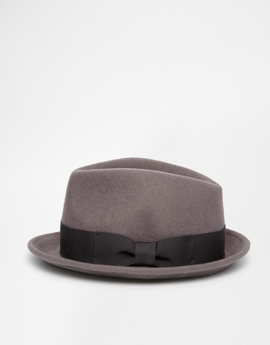Lyst Asos Fedora Hat In Grey Felt in Gray for Men