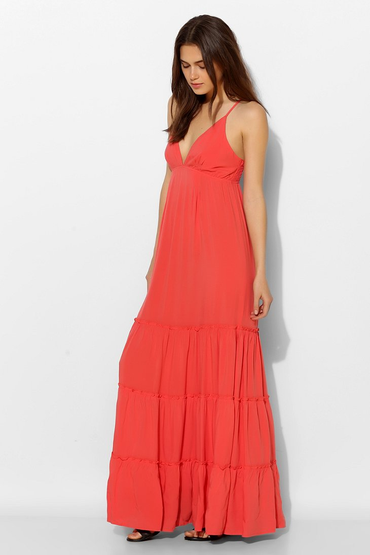 red tiered maxi dress