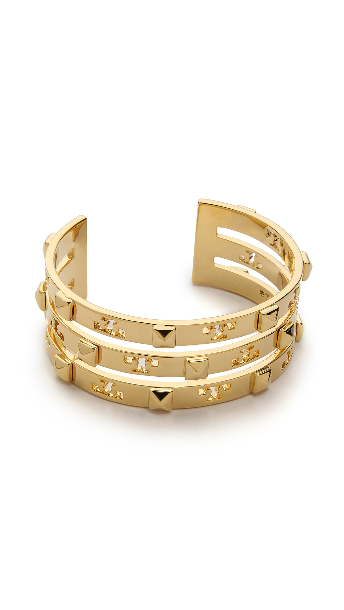 Tory Burch Stacked Logo Stud Cuff Bracelet Shiny Gold in Metallic Lyst