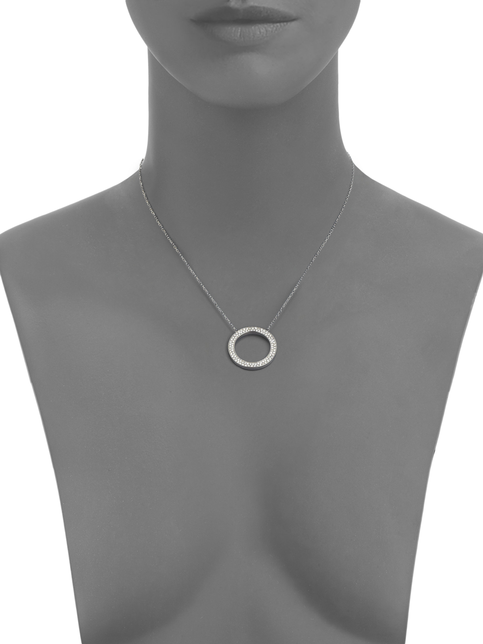 Michael Kors Pav&Eacute; Circle Pendant Necklace/Silvertone in Metallic -  Lyst