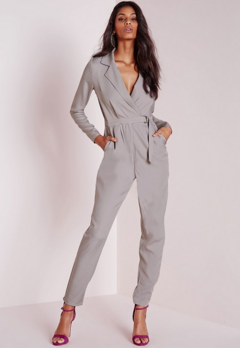 Grey jumpsuit with sleeves Clearance