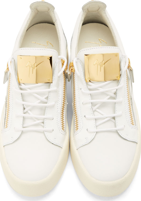 【関税&送料込】Golden  Sneakers White Giuseppe Zanotti White Leather Gold Zip Lace-up Sneakers for