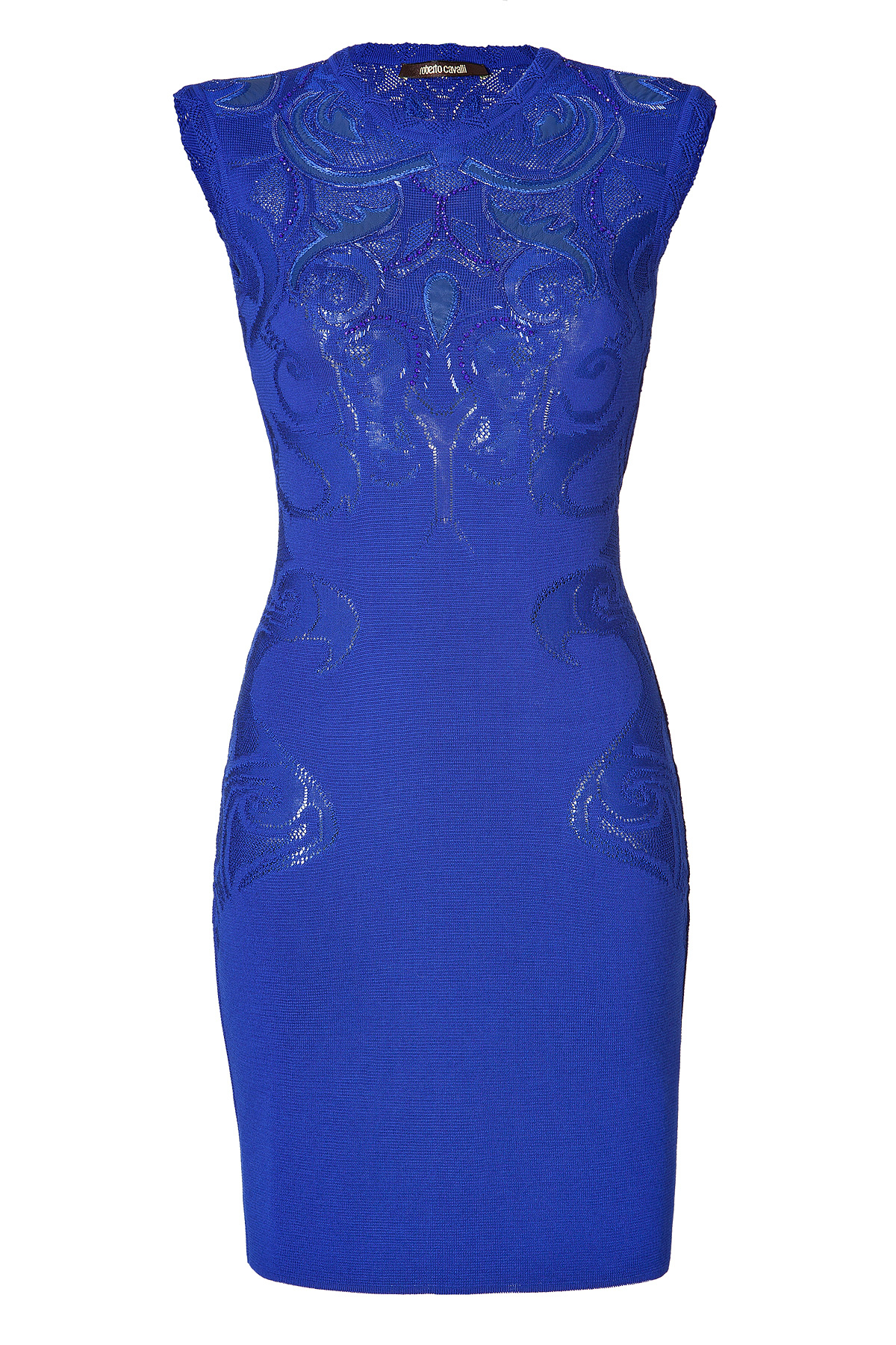 Lyst - Roberto Cavalli Wool Blend Intarsia Knit Dress In Cobalt in Blue