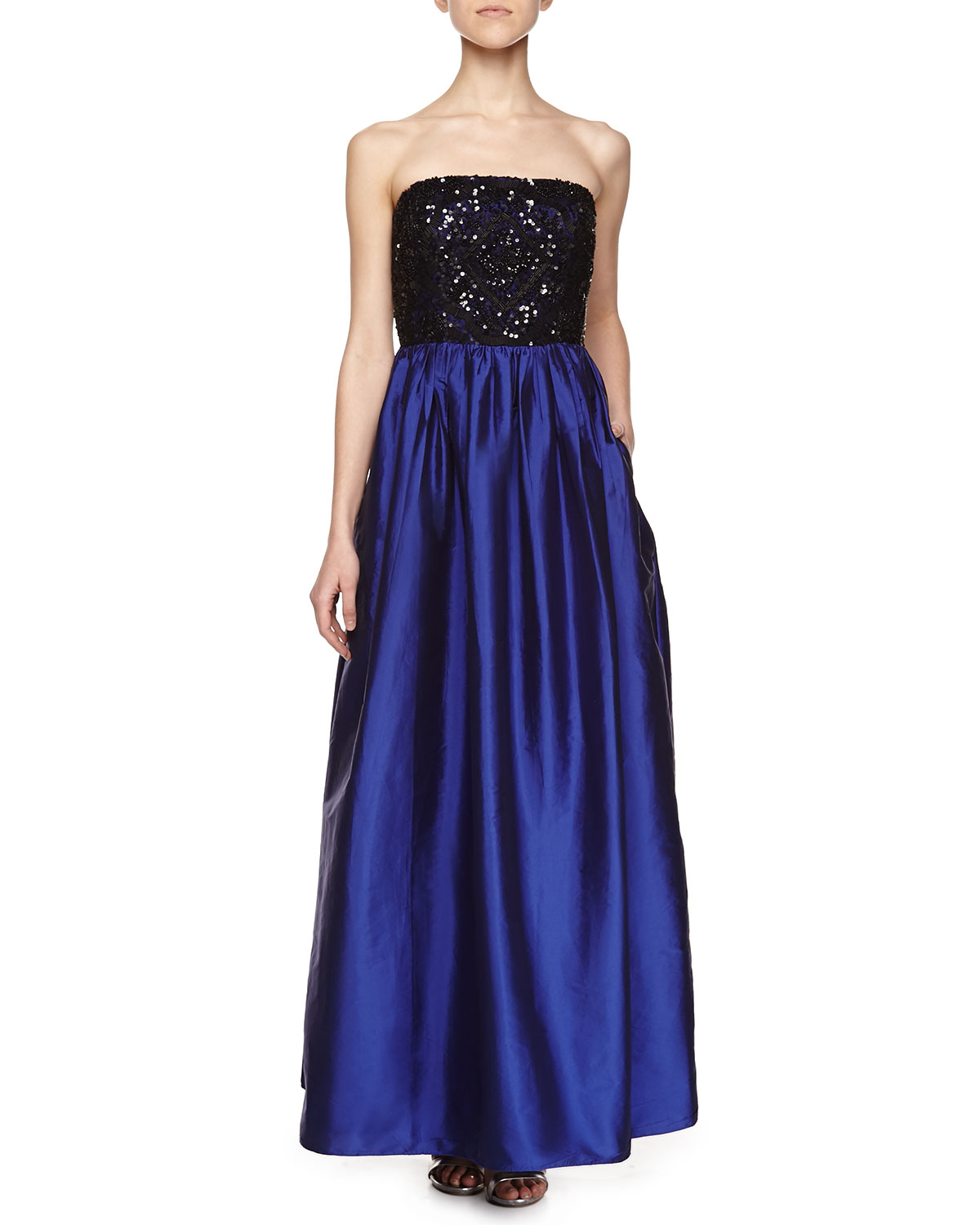 Aidan Mattox Strapless Beaded-Top Ball Gown in Blue (natural) | Lyst