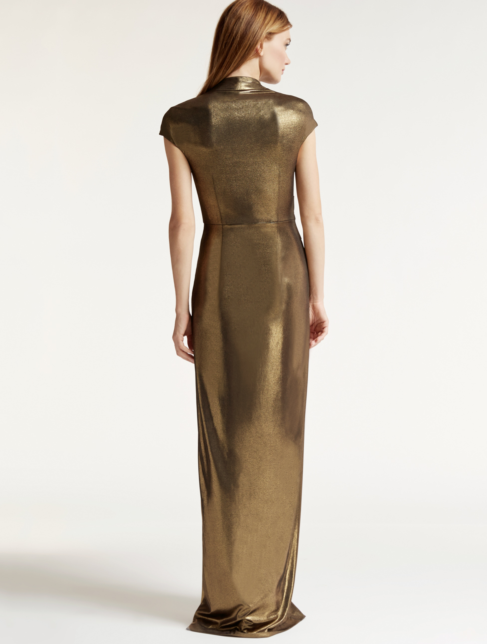 Halston Metallic Jersey Gown in Metallic | Lyst