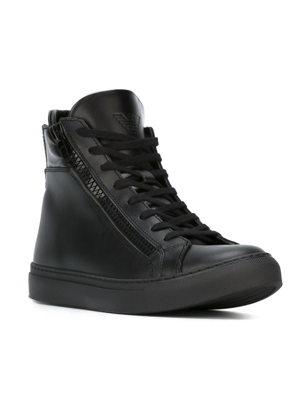 Emporio Armani Zip-Detail High-Top Sneakers in Black for Men | Lyst UK