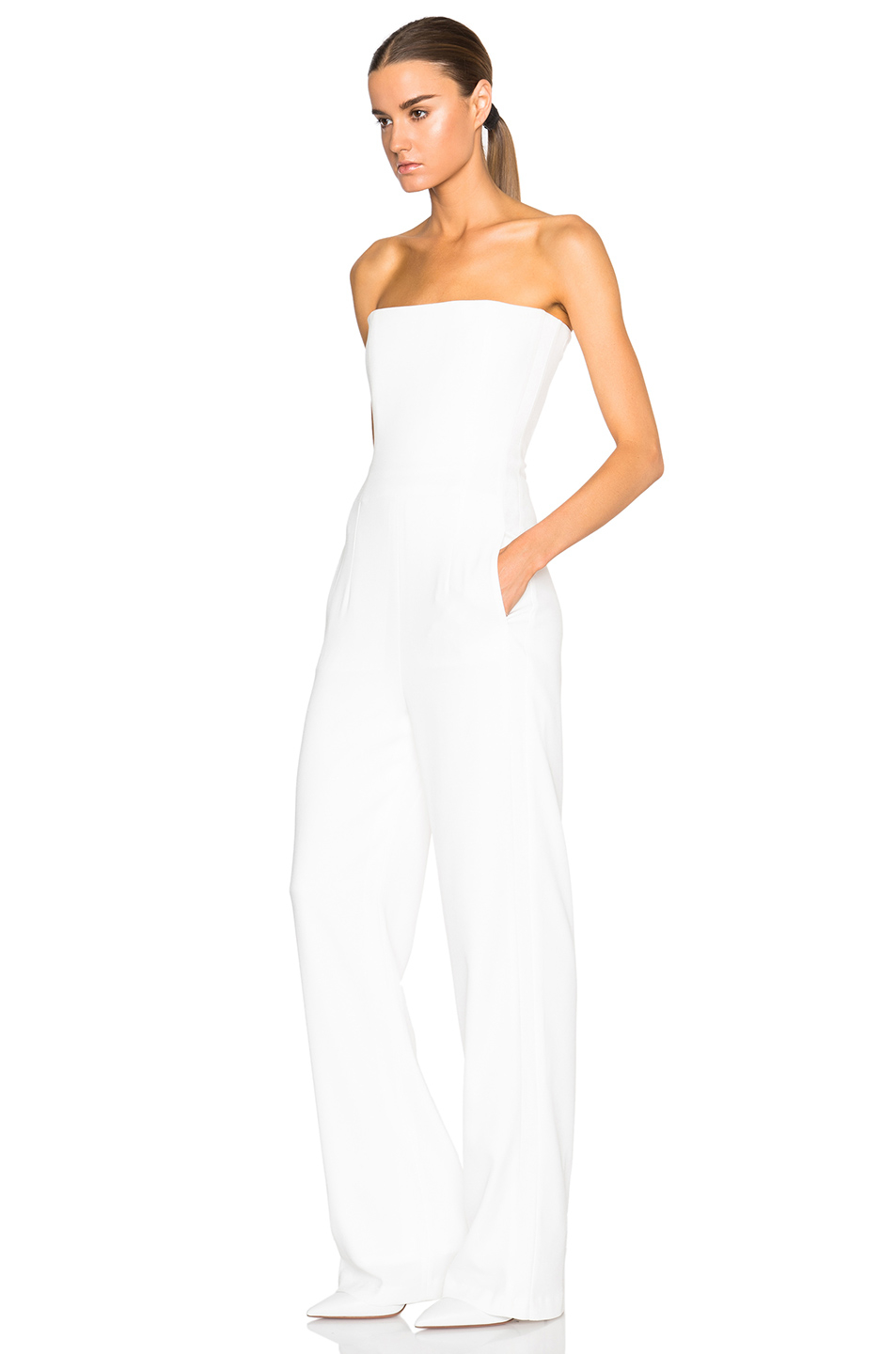 white strapless pantsuit