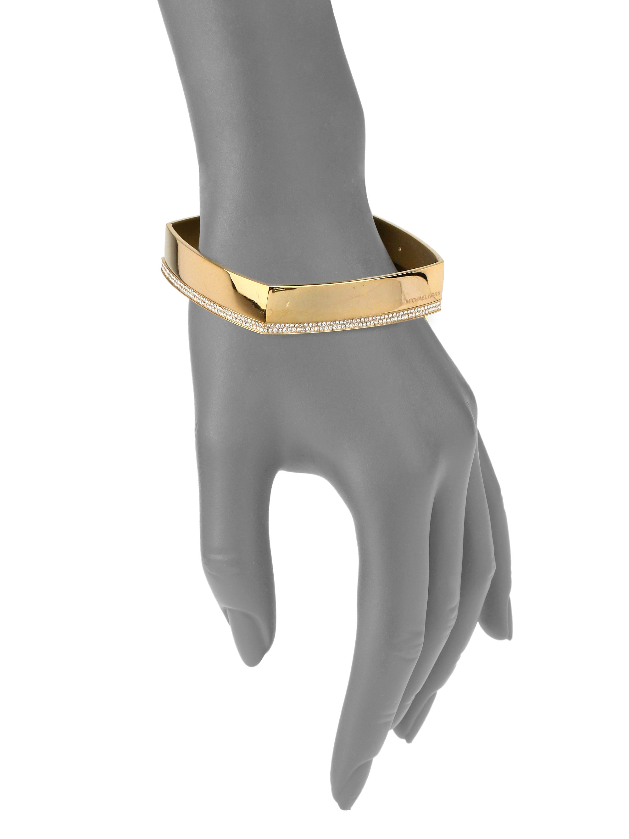 Michael Kors Heritage Logo Pavé Chained Square Bangle Bracelet Set in Gold  (Metallic) | Lyst