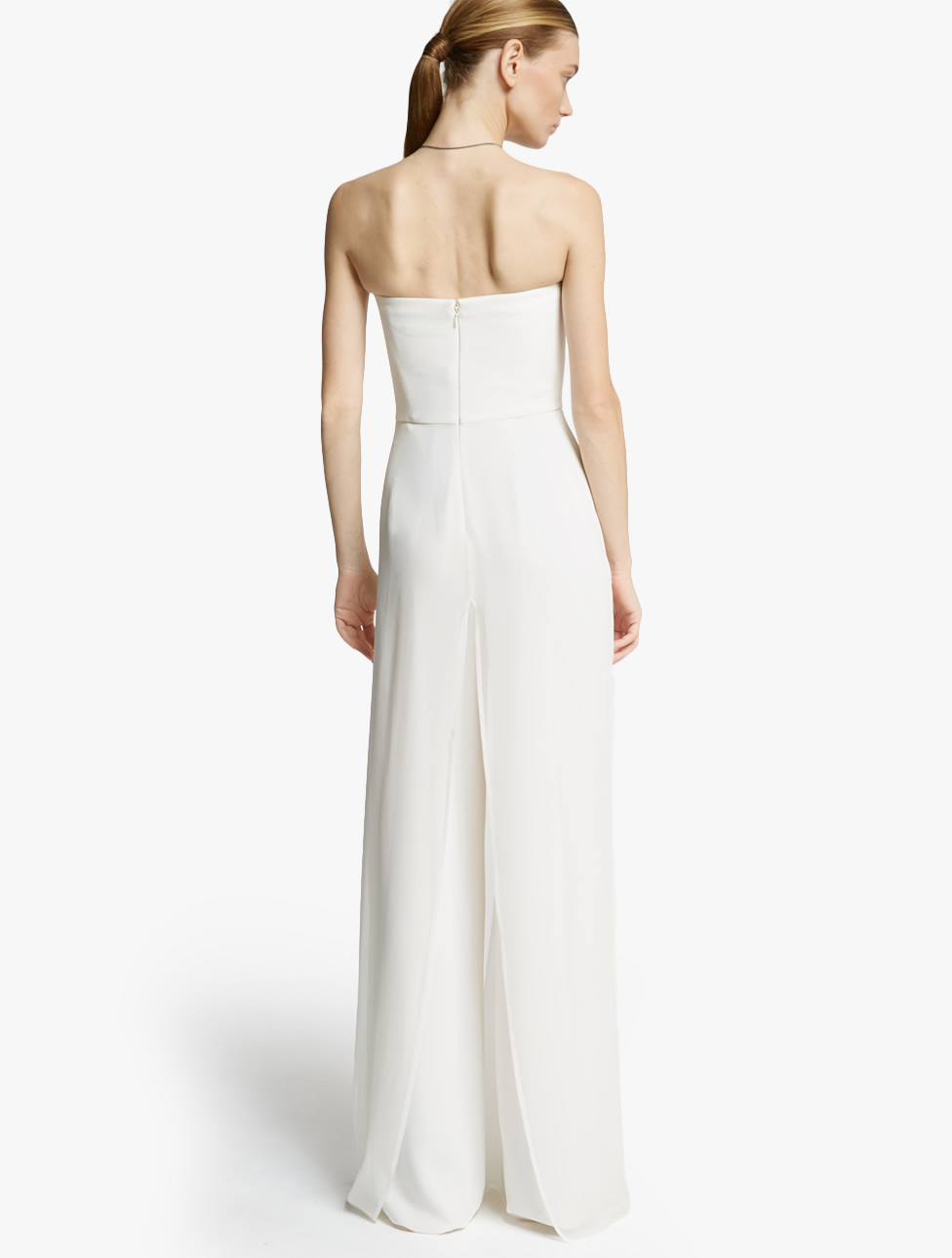 halston heritage chiffon overlay strapless jumpsuit
