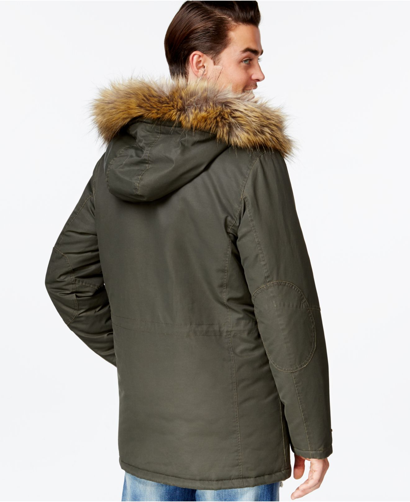 guess parka with faux fur hood