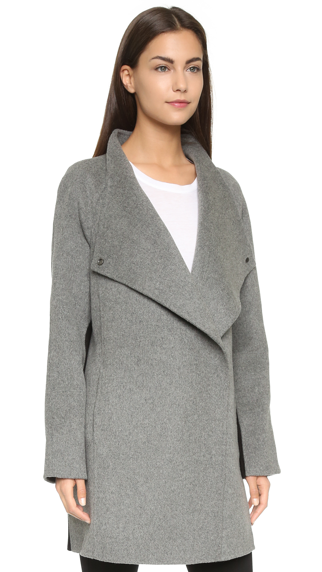 Lyst - Vince Two Tone Sweater Coat - Charcoal Melange/black in Gray
