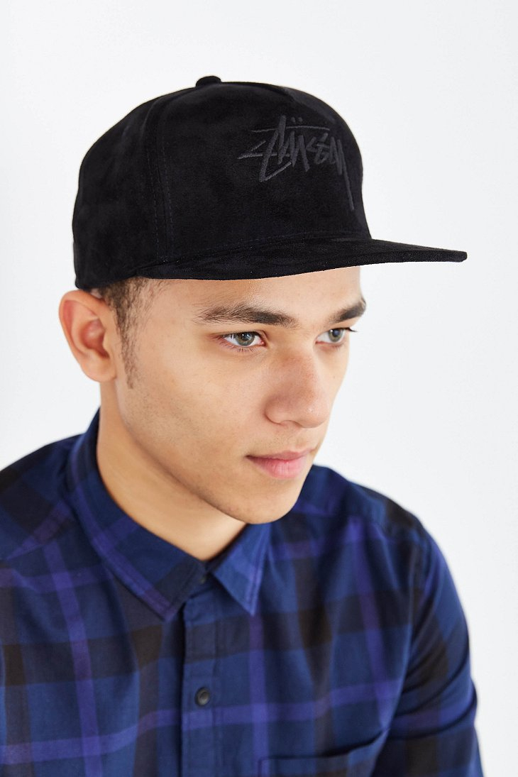 Stussy Stock Suede Snapback Hat in Black for Men | Lyst