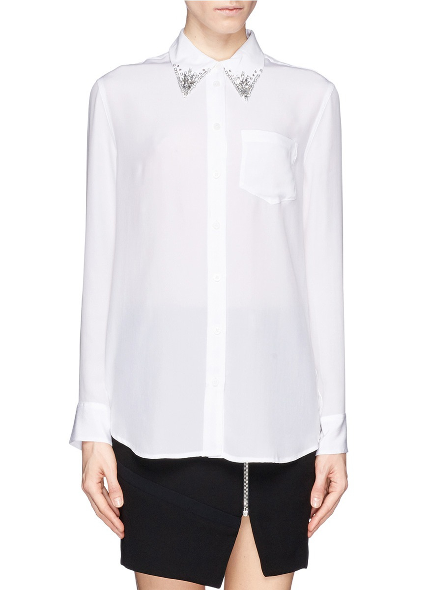 reese' Jewel Collar Silk Shirt in White 