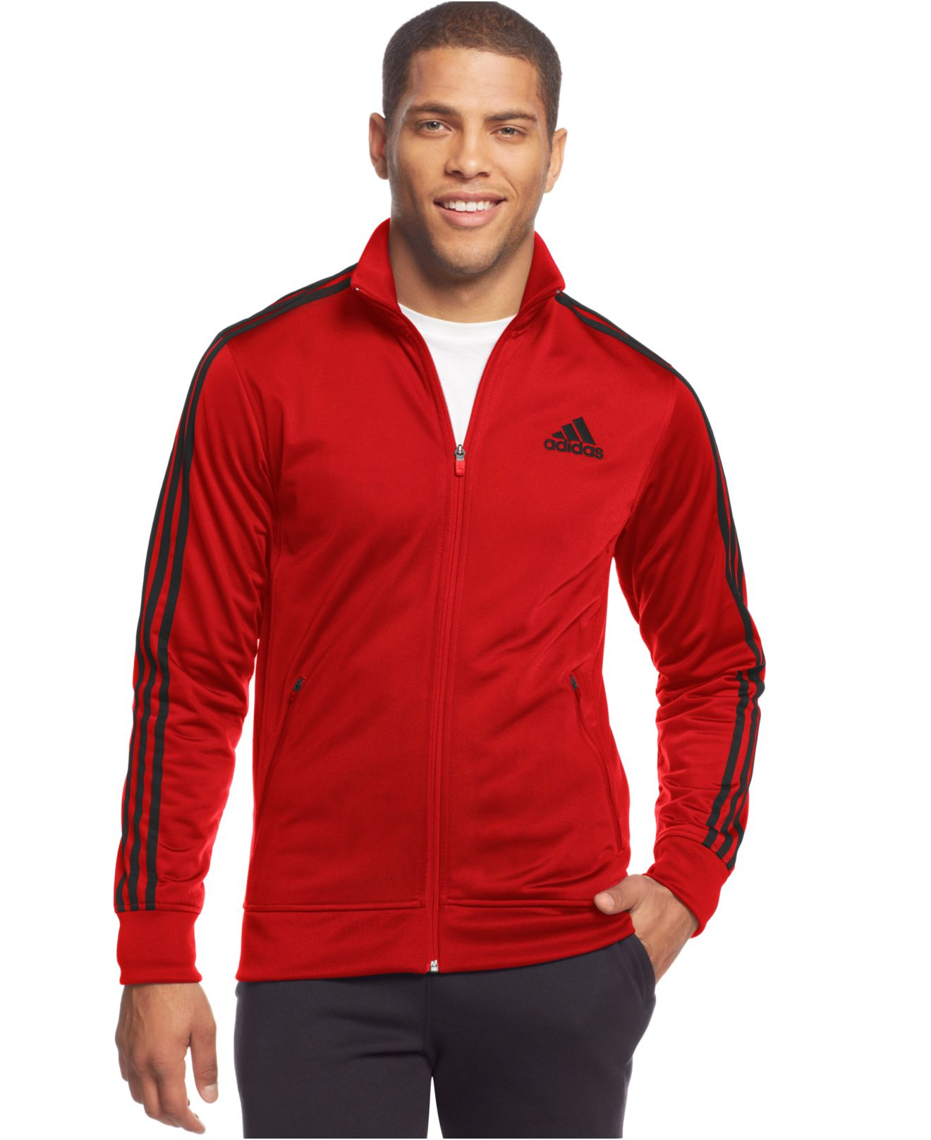 adidas Post Game Striped Track Jacket in Red/Black (Red ...