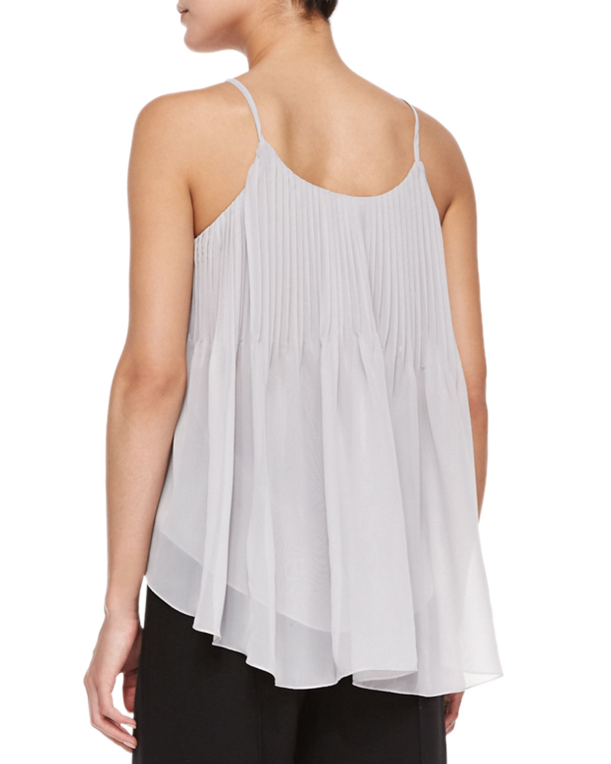 Milly Chloe Pleated Chiffon Tank in Gray | Lyst