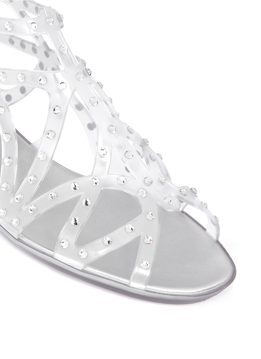 Stuart Weitzman Rubber Rhinestone Embellished Jelly Sandals in White (Metallic) - Lyst