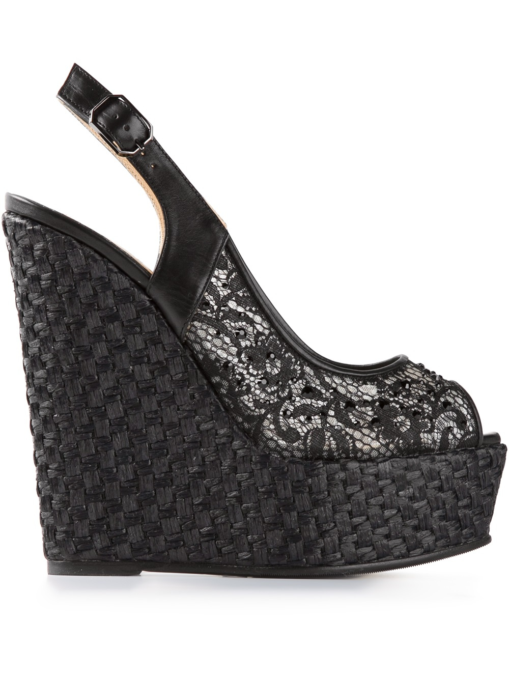 Lyst - Nando Muzi Raffia Lace Wedge in Black