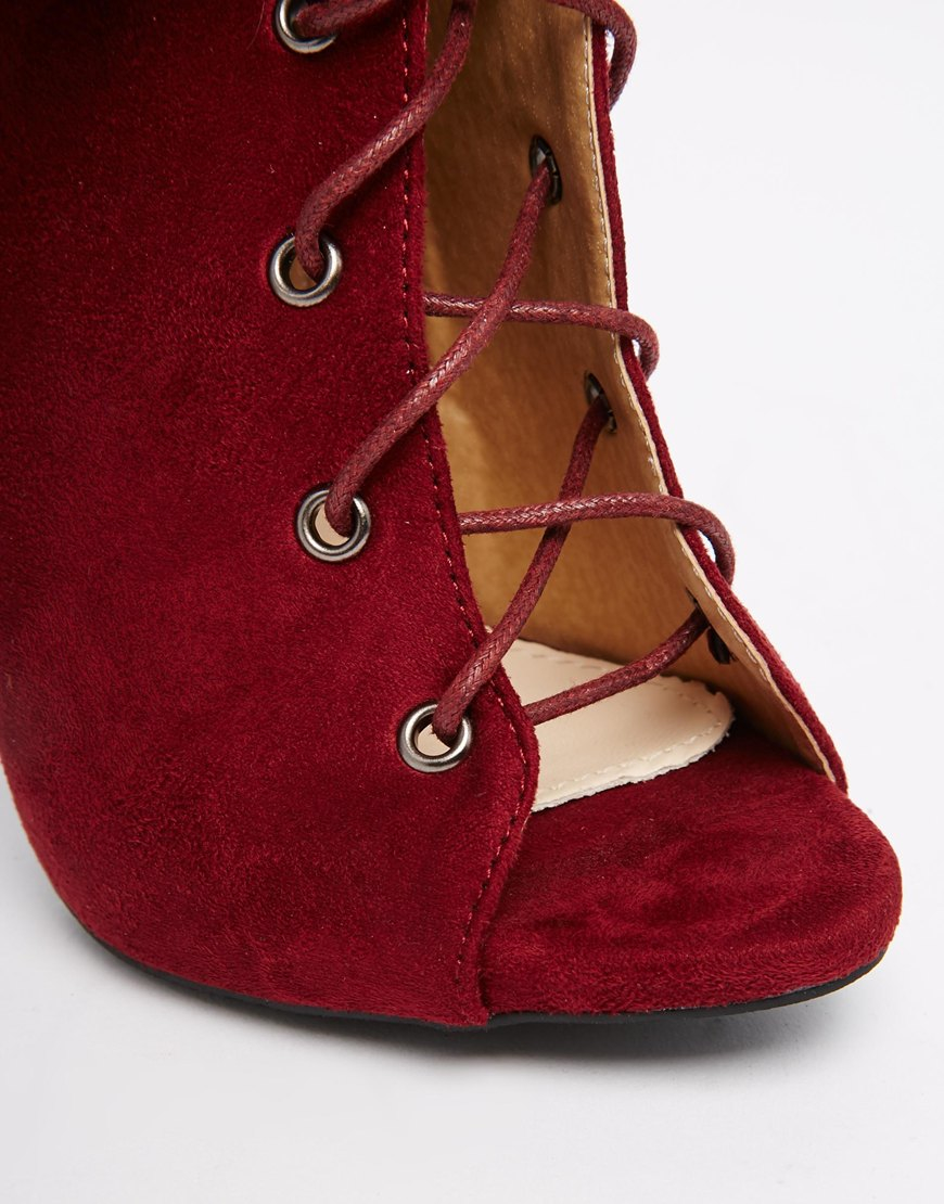 wine suede booties