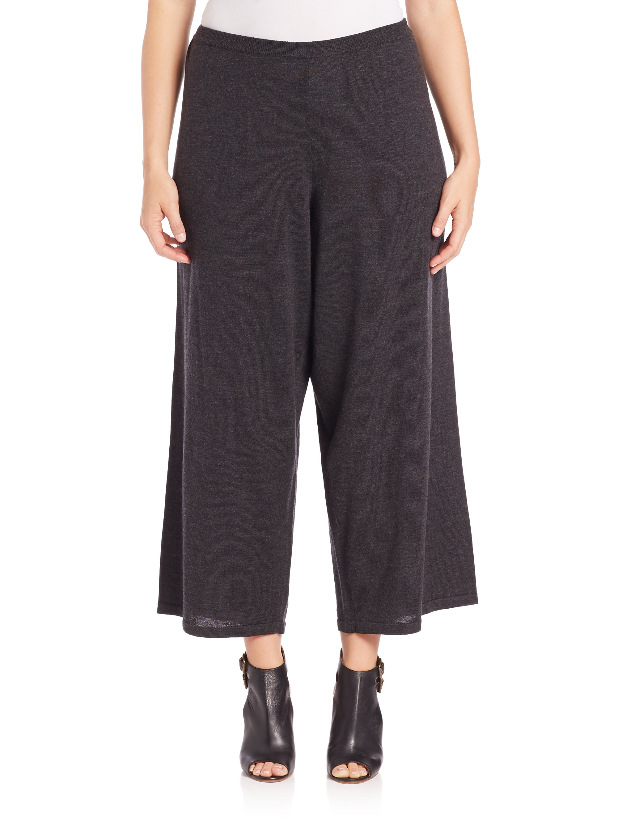 wool wide leg cropped pants