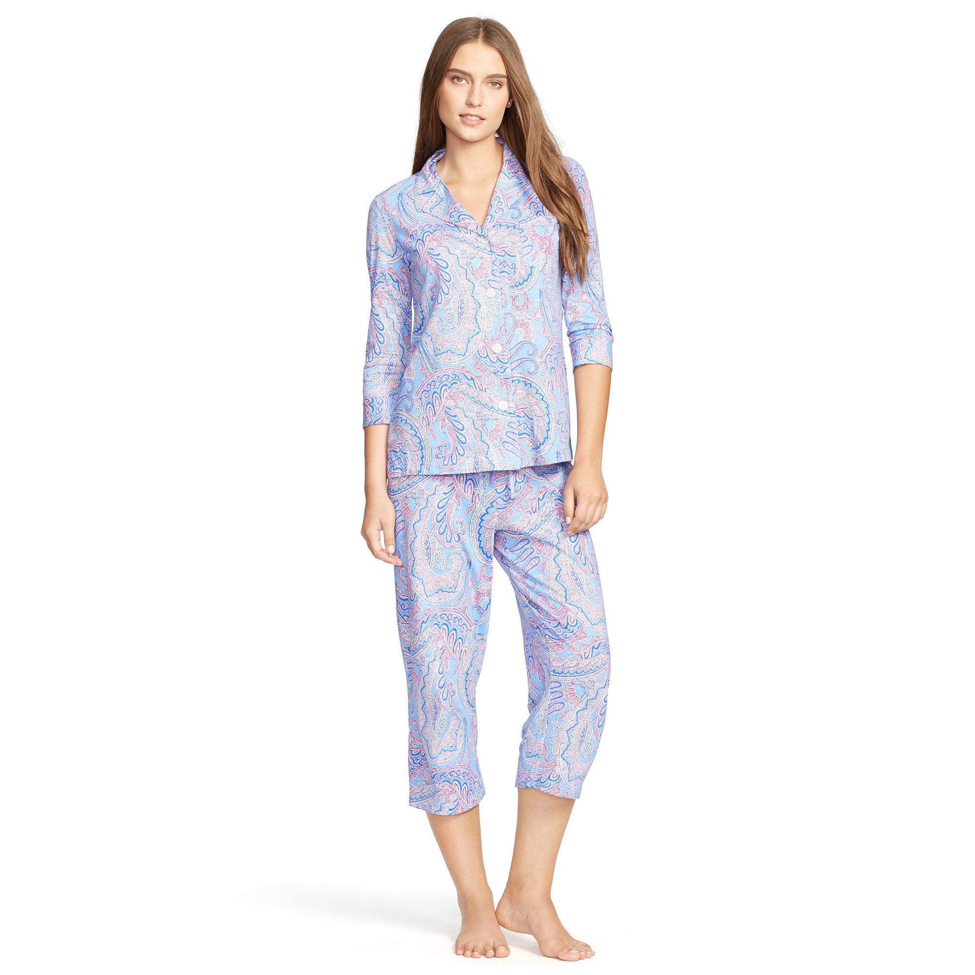 Pink pony Paisley Cotton Pajama Set in Pink (blue paisley) | Lyst