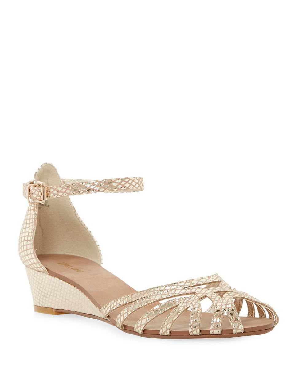 Dune Knightly Leather Low Wedge Sandals in Natural | Lyst