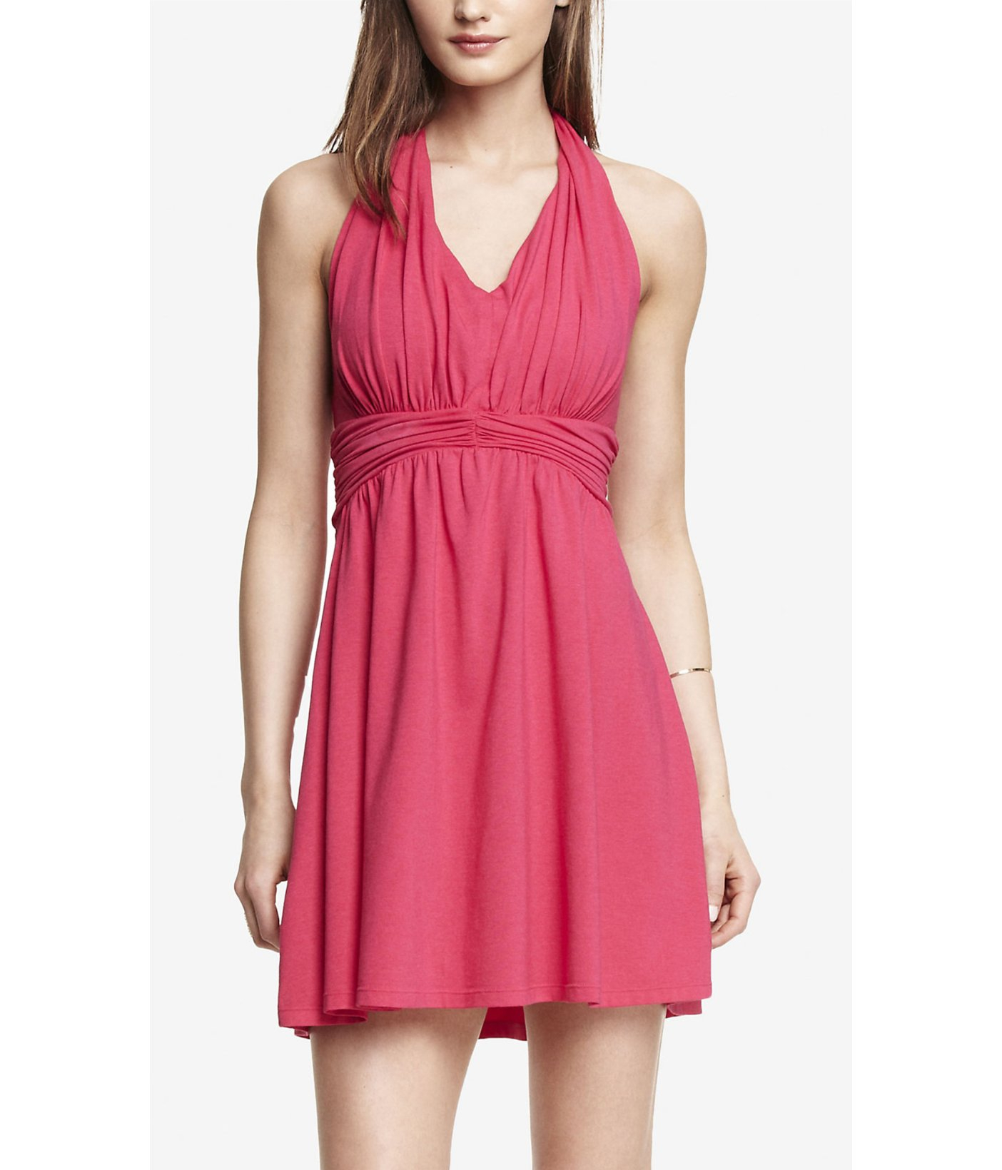 Express Pink Ruched Jersey Halter Dress in Pink (CALYPSO) | Lyst