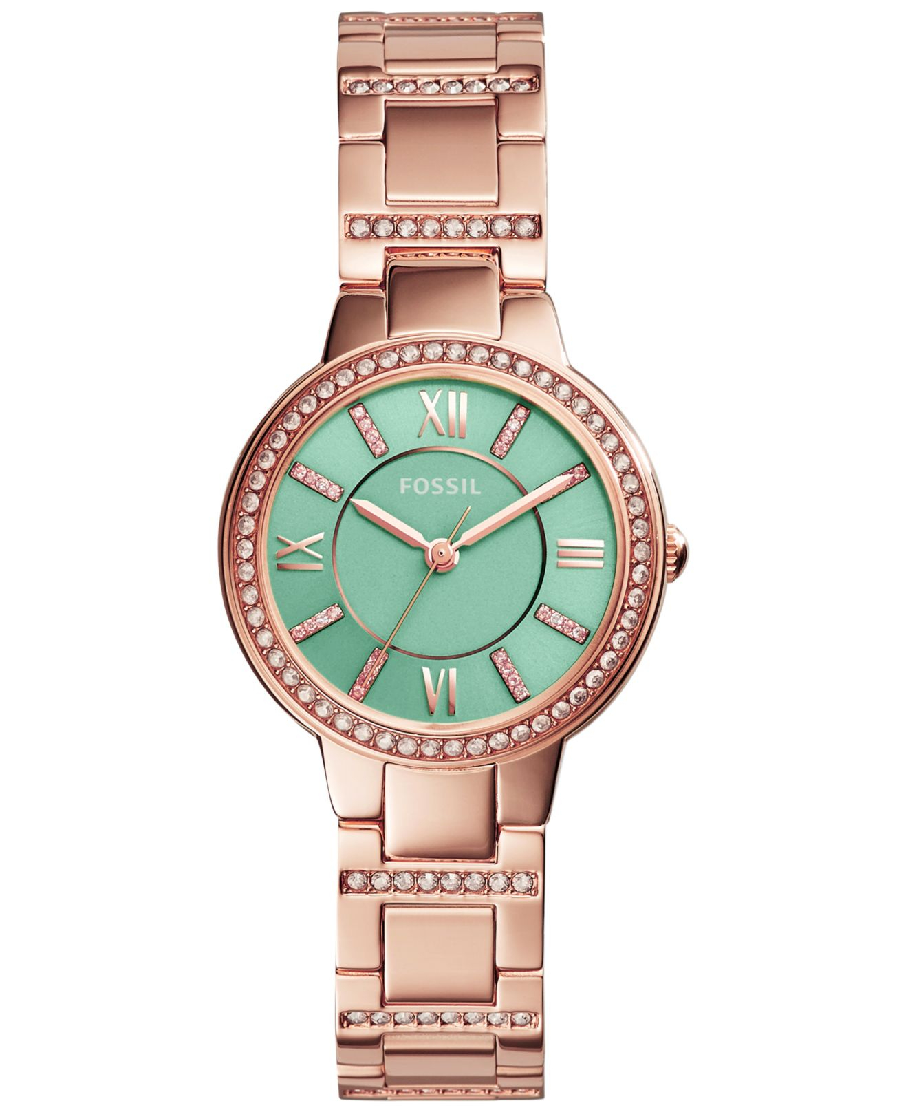 Fossil Women's Virginia Crystal Accent Rose Goldtone Stainless Steel