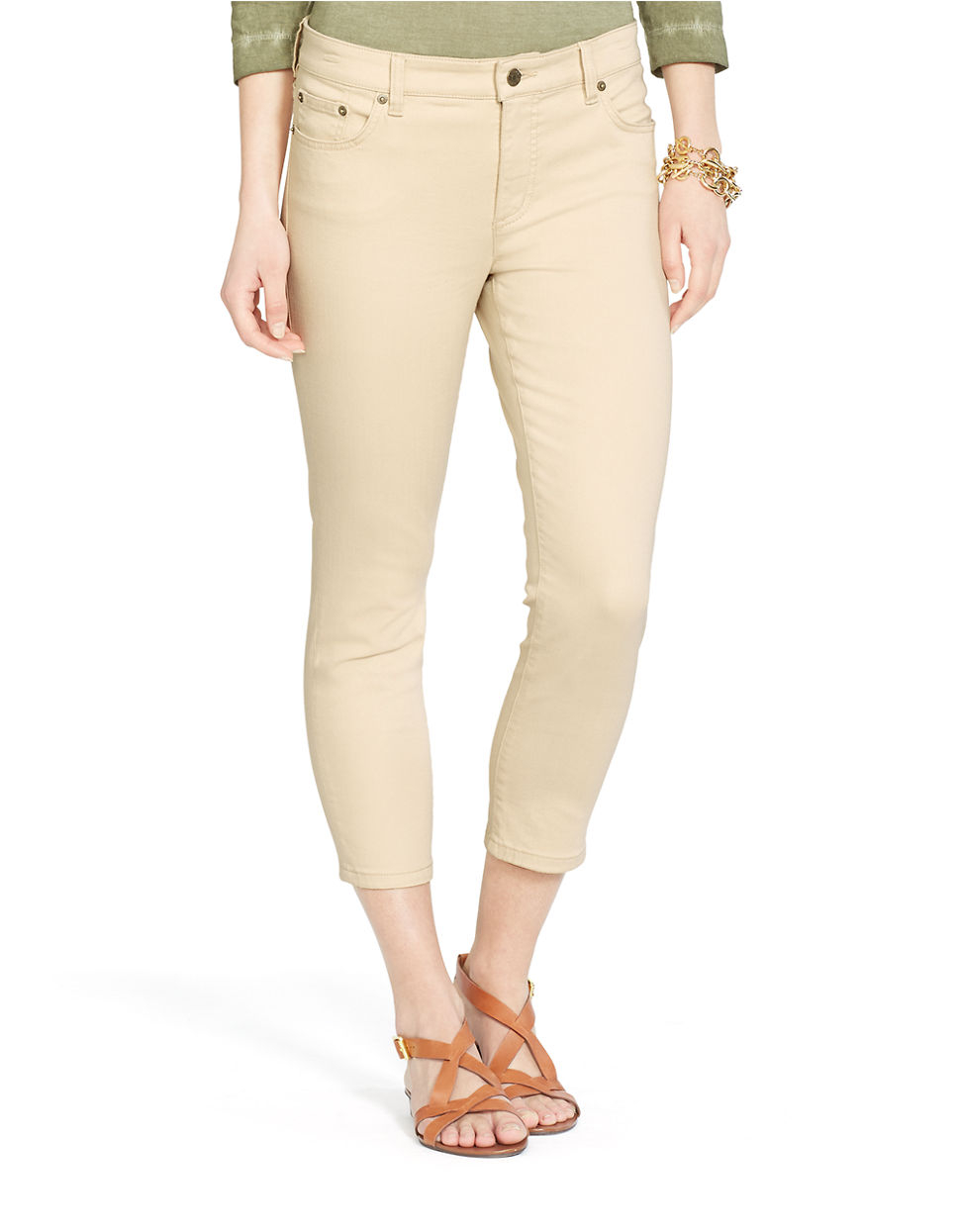 Lyst Lauren By Ralph Lauren SuperStretch Classic Straight Cropped CreamWash Jeans in Natural