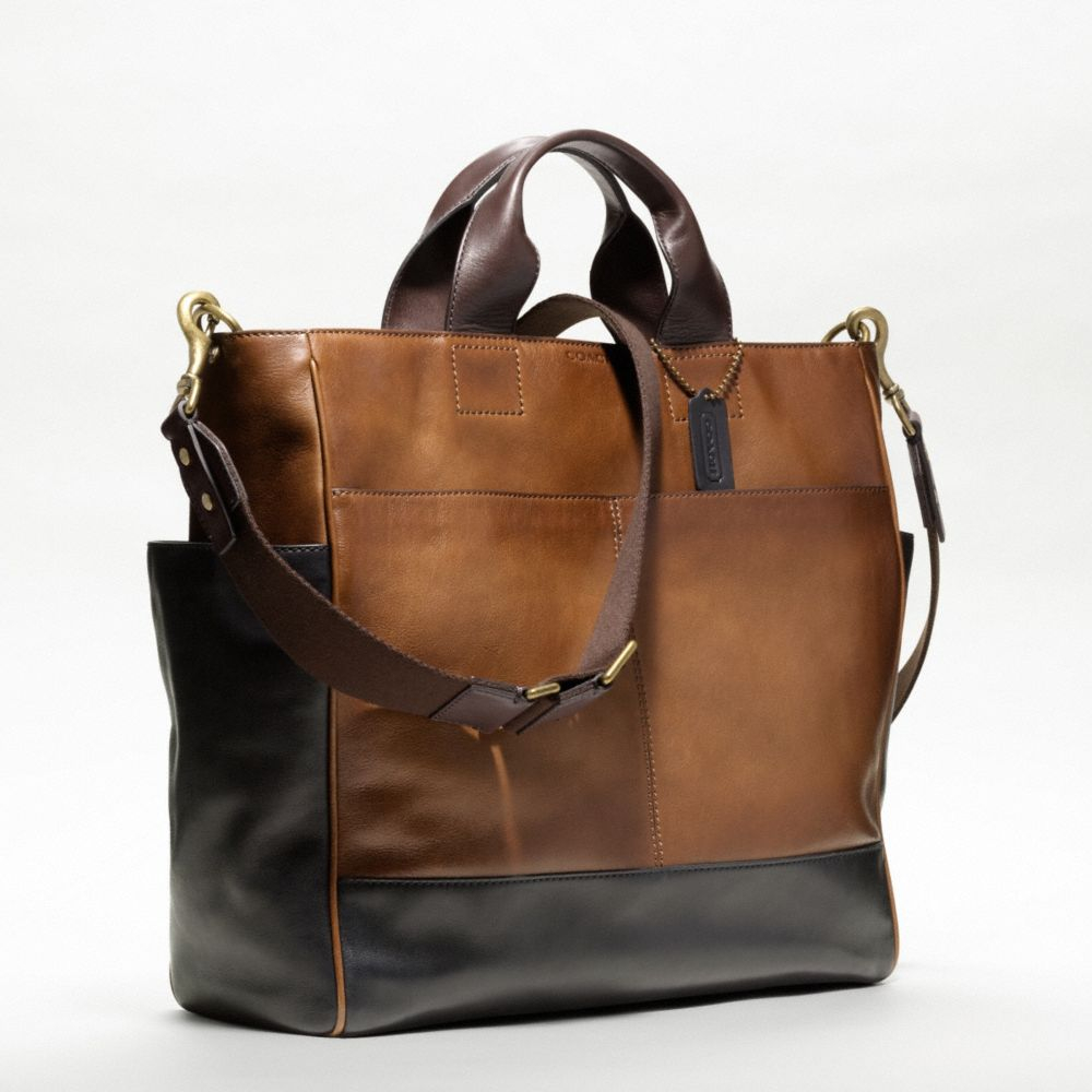 COACH Bleecker Leather Colorblock Utility Tote in Brown for Men | Lyst