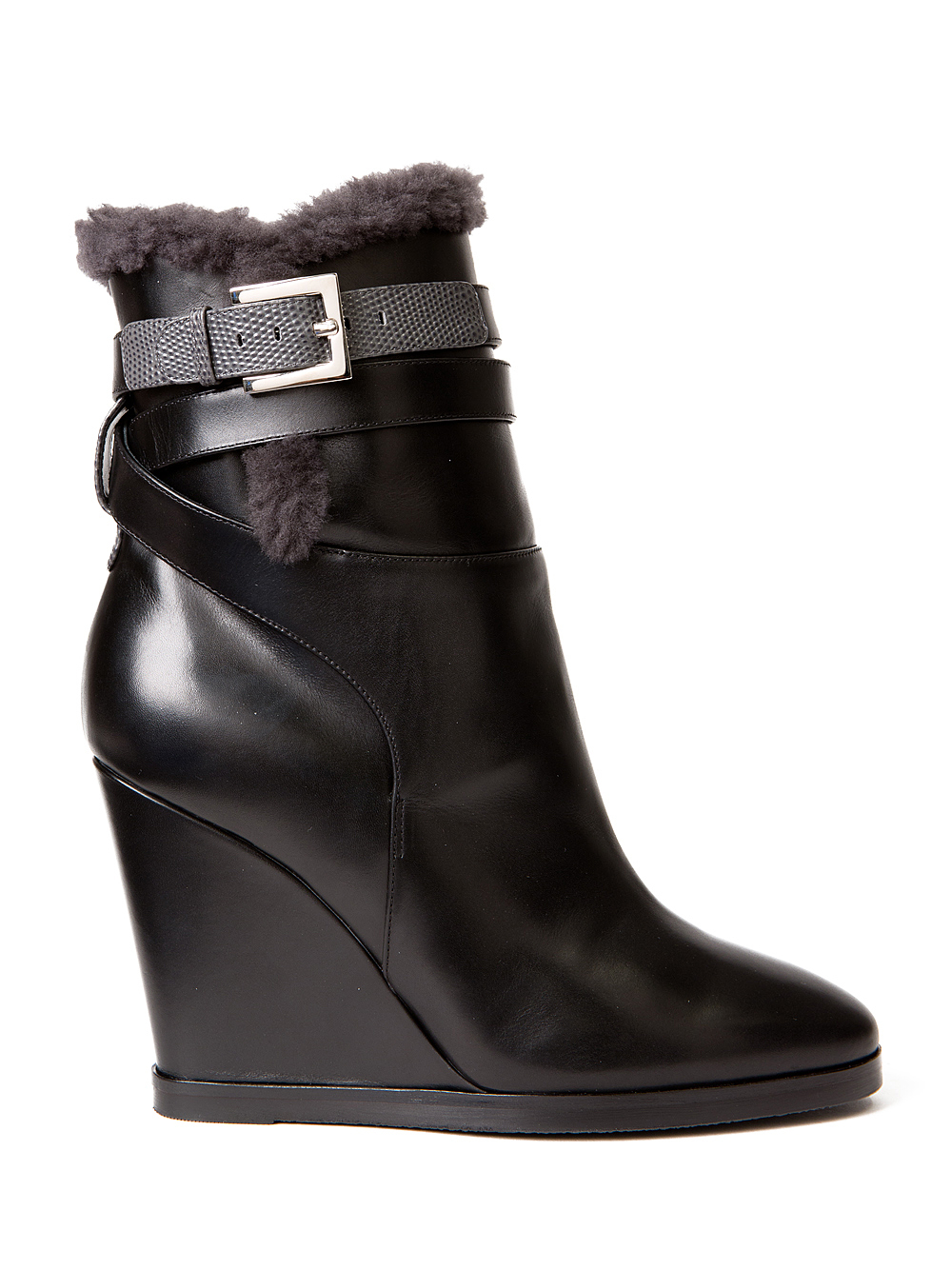 Fendi Shearling Leather Wedge Boots in Black - Lyst