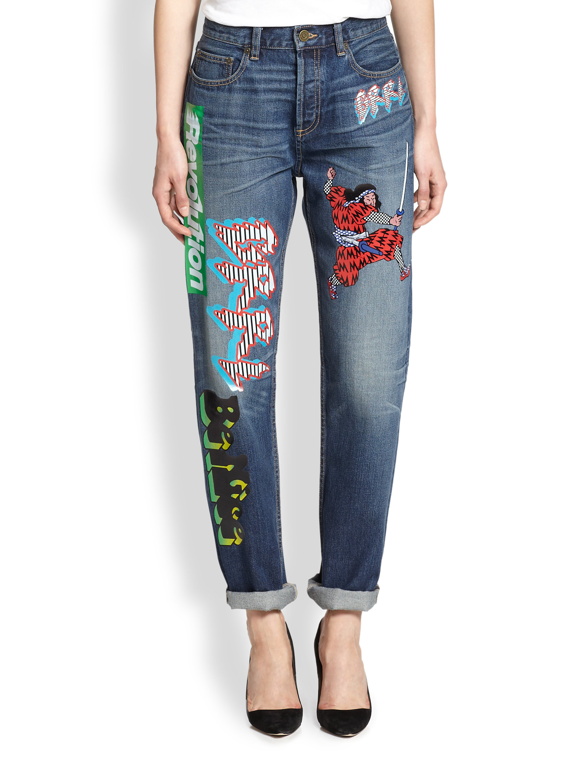 printed boyfriend jeans