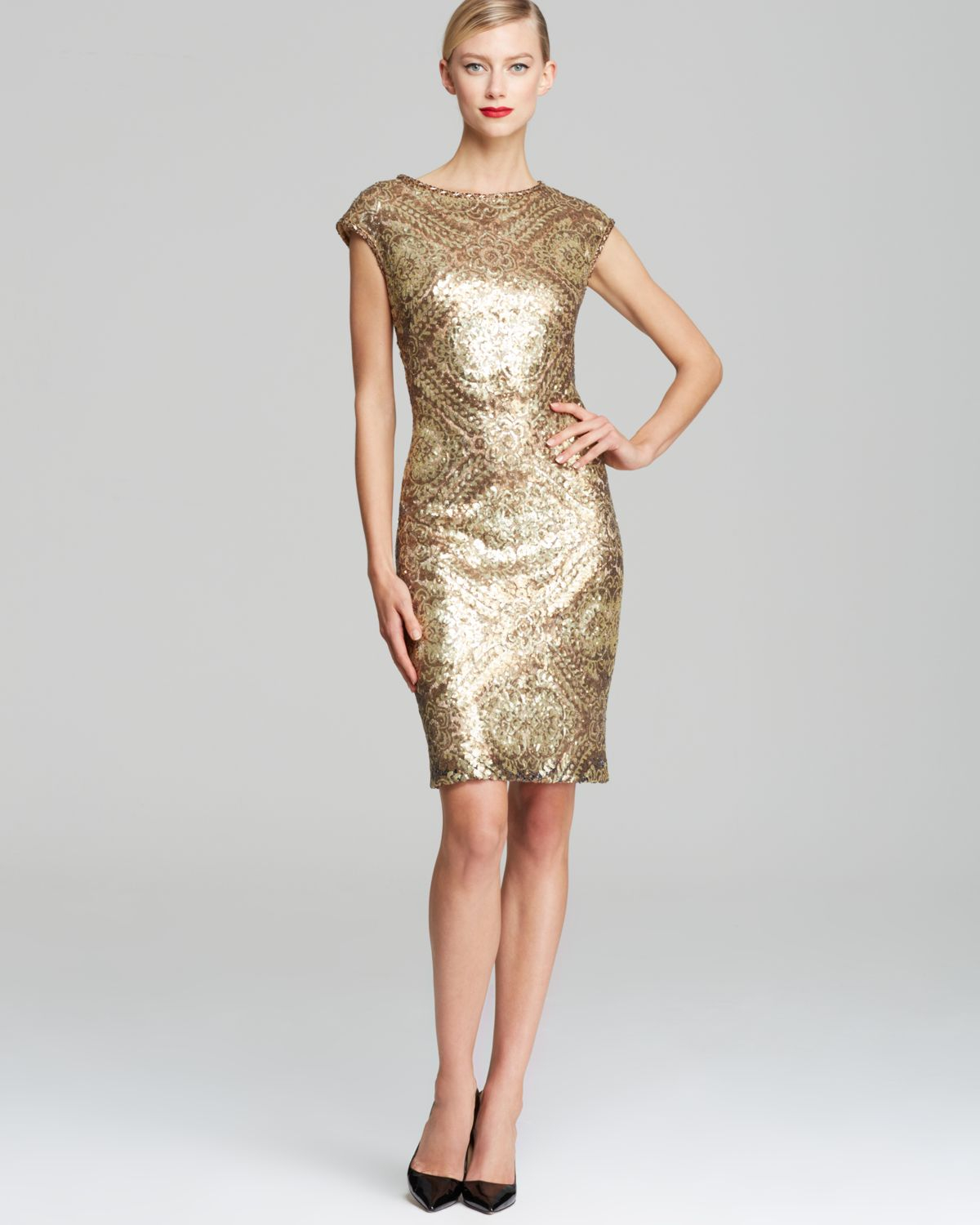 Sue Wong Printed Sequin Sheath Dress ...