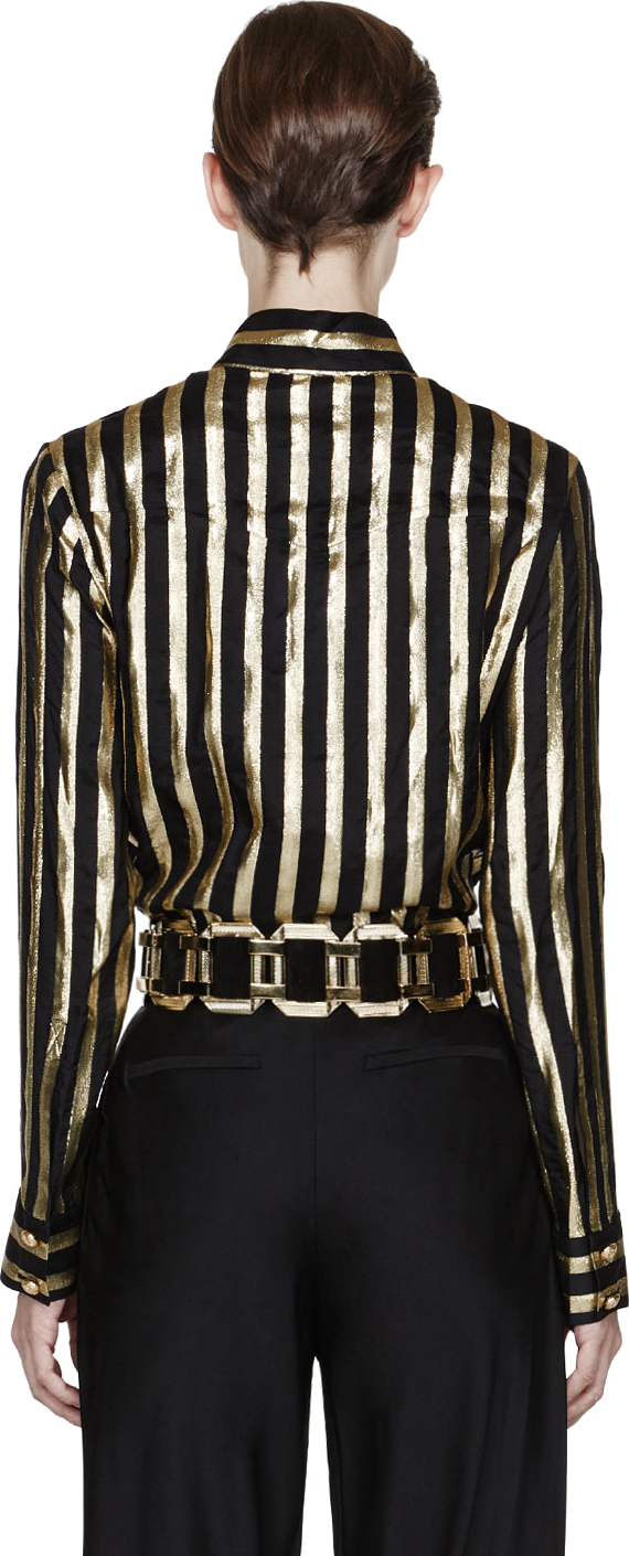 Balmain Gold Striped Blouse in Metallic Lyst