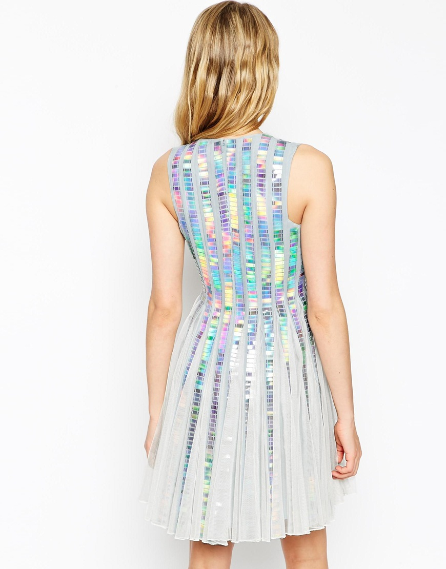 ASOS Holographic Sequin Strip Dress in Blue Lyst