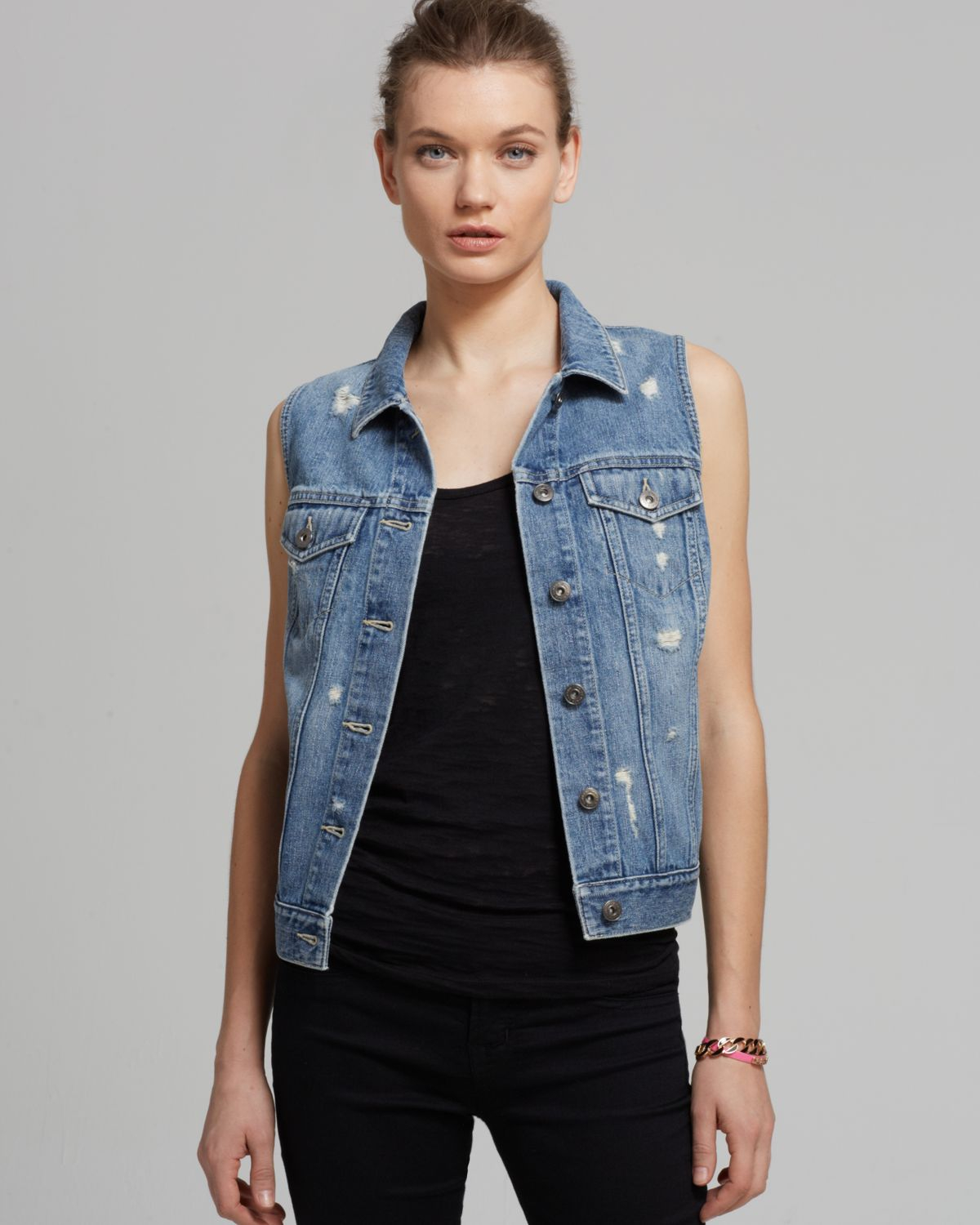 Lyst - Two By Vince Camuto Destroyed Denim Vest in Blue