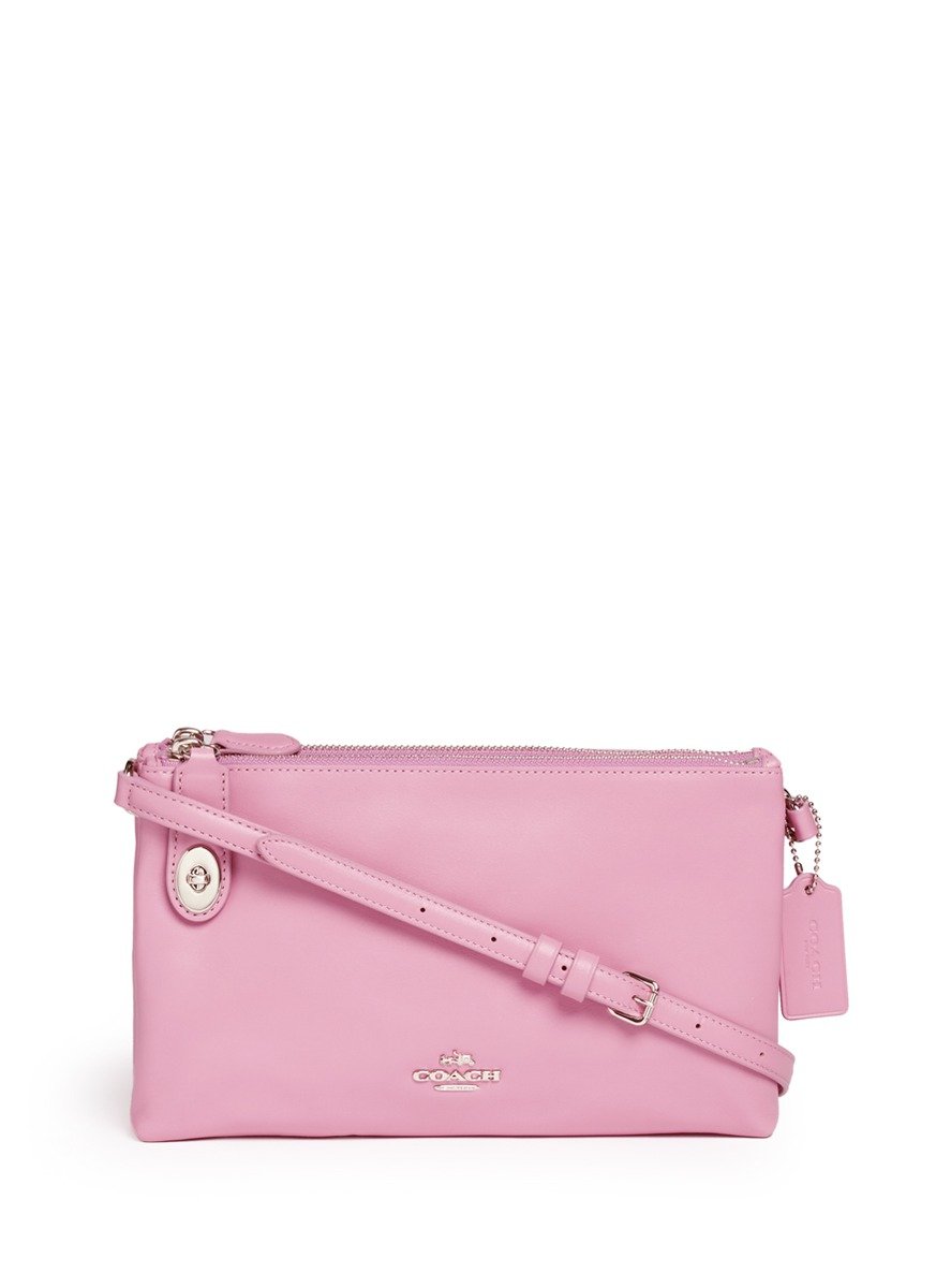 COACH &#39;crosby&#39; Double Zip Leather Crossbody Bag in Pink - Lyst