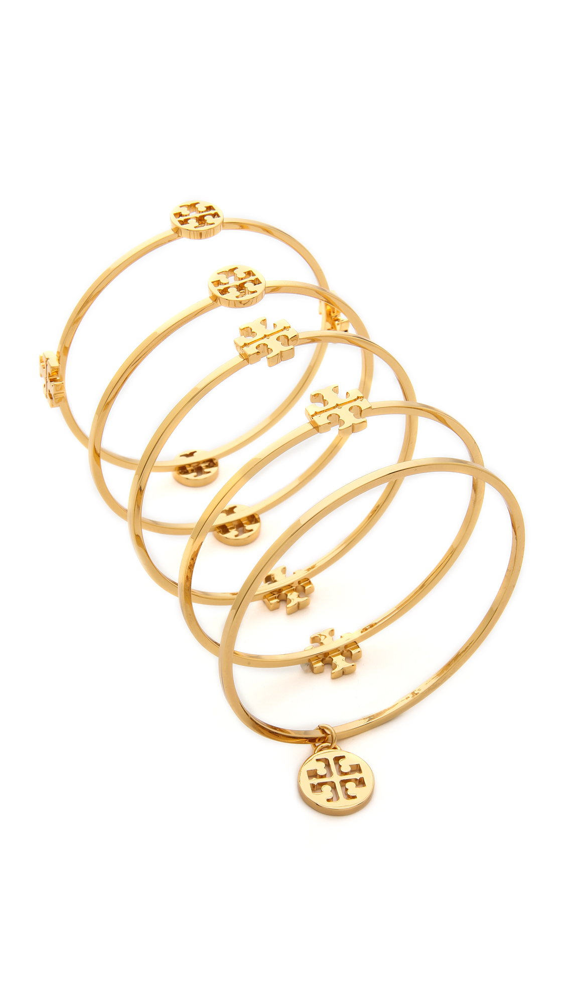 Tory Burch Logo Bangle Set Shiny Gold in Metallic Lyst
