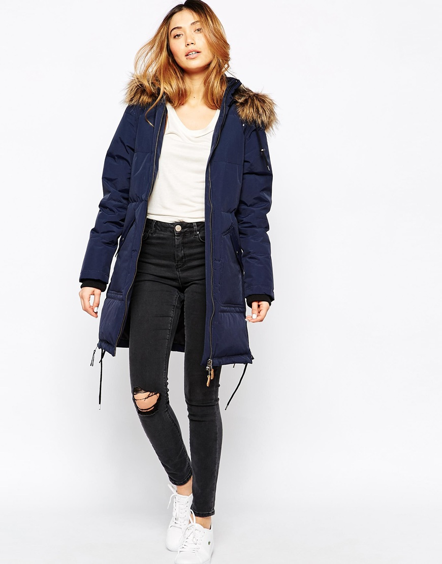 Minimum Parka With Faux Fur Hood in Navy (Blue) | Lyst