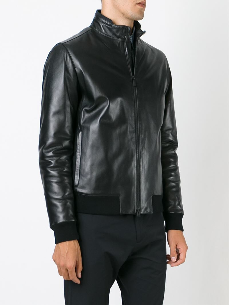 Lyst Z Zegna High Neck Zipped Leather Jacket In Black For Men Gallery